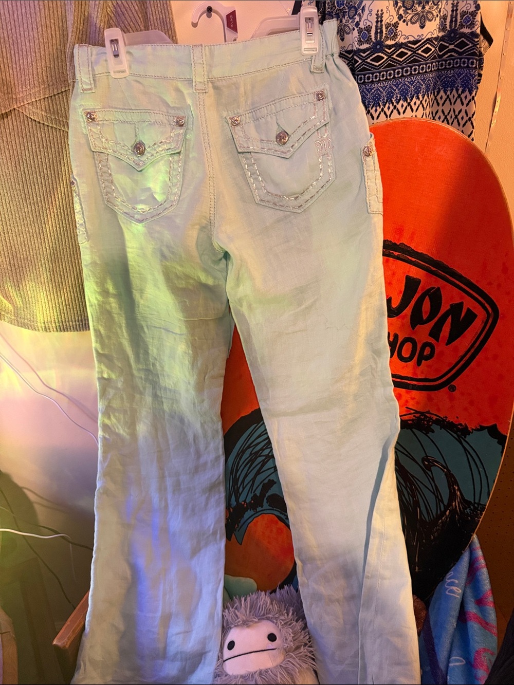 Miss Me Women’s Mint Green Wide Leg cargo pants with Decorative Back Pockets